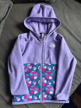 The North Face Lavender Hooded Fleece Jacket with Colorblock Pattern